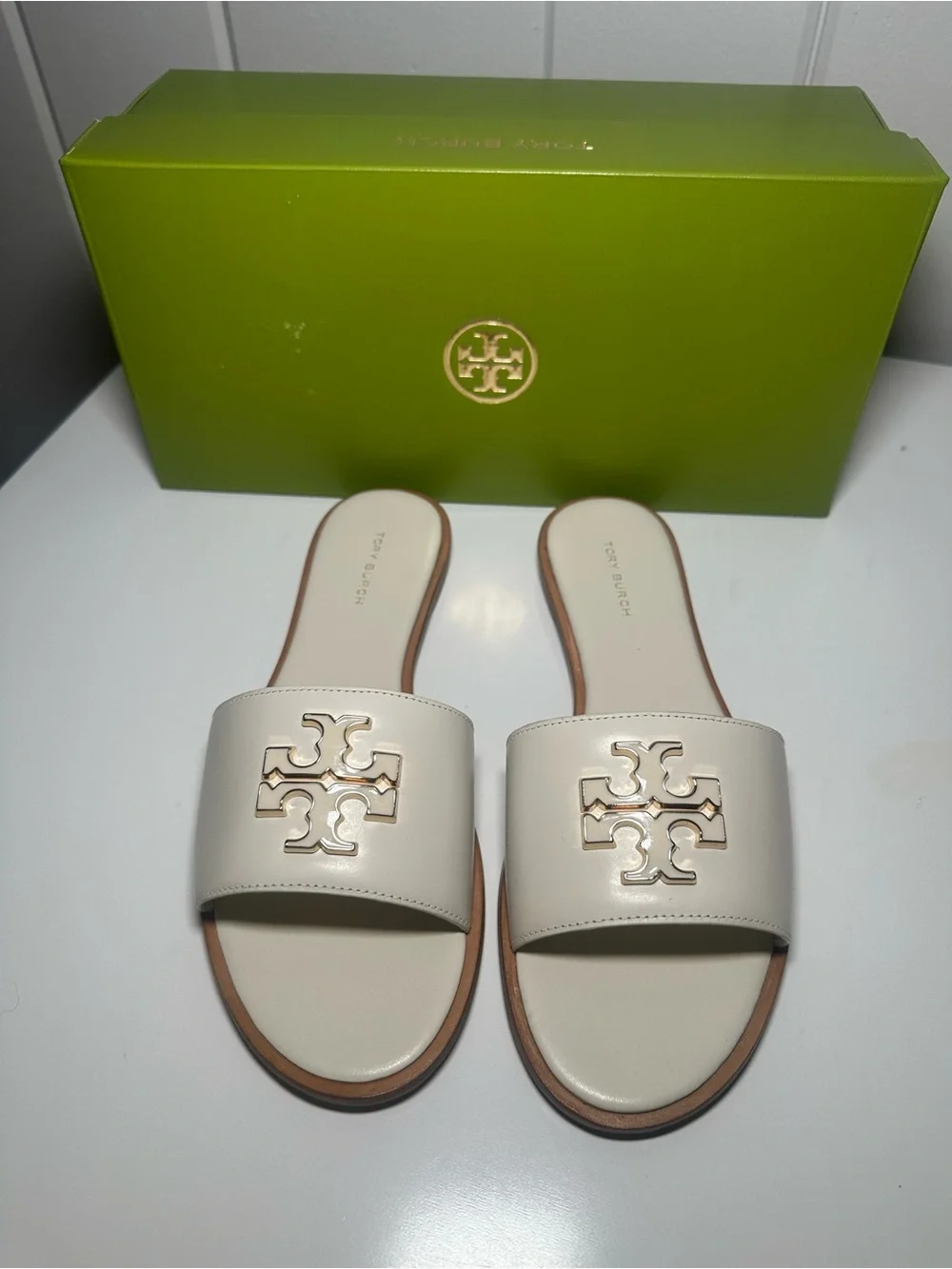 Tory Burch New Ivory Everly Slides